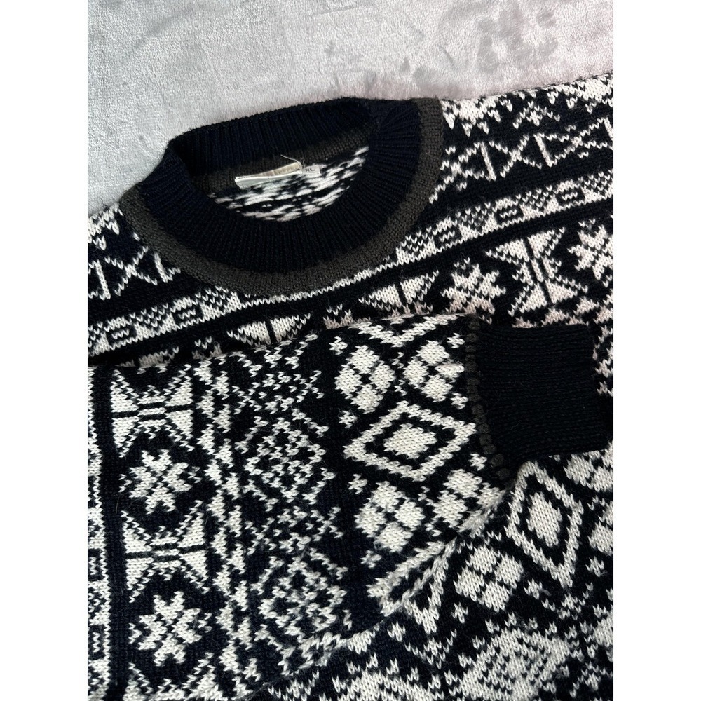 Part Two Sweater Mens XL Black White Nordic Fair Isle‎ Knit Crewneck Pullover